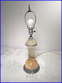 VTG Art Deco Chrome Slag Glass Table Electric Lighter Lamp