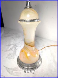 VTG Art Deco Chrome Slag Glass Table Electric Lighter Lamp