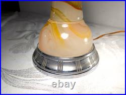 VTG Art Deco Chrome Slag Glass Table Electric Lighter Lamp VTG Art Deco Chrome Slag Glass Table Electric Lighter Lamp