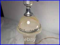 VTG Art Deco Chrome Slag Glass Table Electric Lighter Lamp