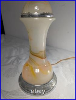 VTG Art Deco Chrome Slag Glass Table Electric Lighter Lamp VTG Art Deco Chrome Slag Glass Table Electric Lighter Lamp