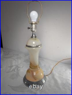 VTG Art Deco Chrome Slag Glass Table Electric Lighter Lamp