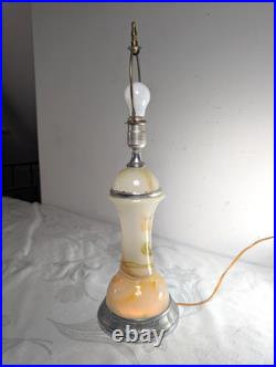 VTG Art Deco Chrome Slag Glass Table Electric Lighter Lamp VTG Art Deco Chrome Slag Glass Table Electric Lighter Lamp