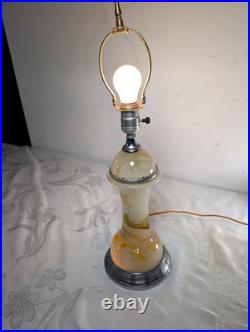 VTG Art Deco Chrome Slag Glass Table Electric Lighter Lamp