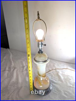VTG Art Deco Chrome Slag Glass Table Electric Lighter Lamp