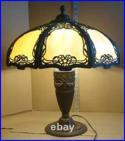 VTG Art Deco Glass Panel Table Lamp Antique Slag Glass Lamp with Shade Original