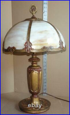 VTG Art Deco Table Lamp Antique Miller Slag Glass Lamp with Matching Shade Gold