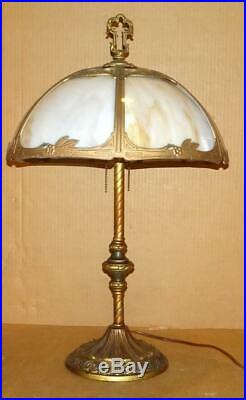 VTG Art Deco Table Lamp Antique Slag Glass Lamp with Shade Original Gold Finish