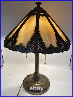 VTG BRADLEY & HUBBARD SIGNED ARTS & CRAFTS TABLE LAMP With 8 PANEL SLAG SHADE /ro