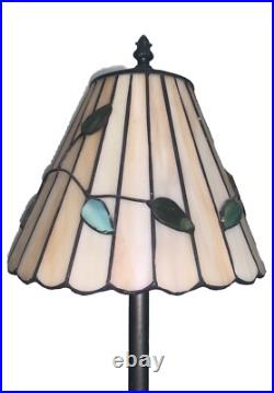VTG Green Leaves Stained Slag Glass Lamp Shade Scalloped 24.5T Lamp Metal Base