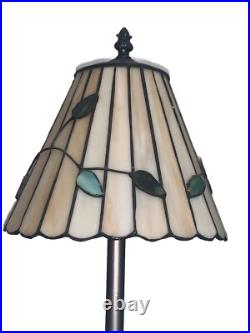 VTG Green Leaves Stained Slag Glass Lamp Shade Scalloped 24.5T Lamp Metal Base