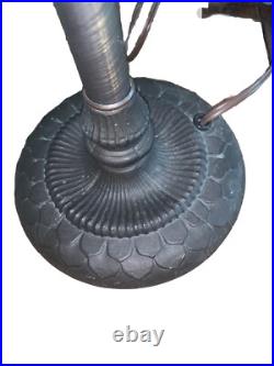 VTG Green Leaves Stained Slag Glass Lamp Shade Scalloped 24.5T Lamp Metal Base