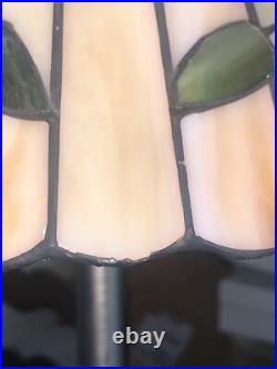 VTG Green Leaves Stained Slag Glass Lamp Shade Scalloped 24.5T Lamp Metal Base