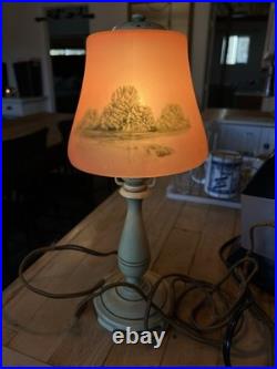 VTG Moe-Bridges Reverse Painting Slag Glass Table Lamp Milwaukee USA