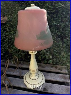 VTG Moe-Bridges Reverse Painting Slag Glass Table Lamp Milwaukee USA