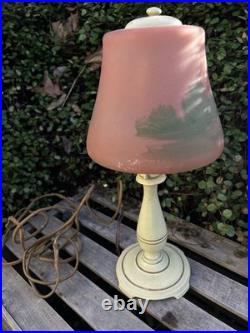 VTG Moe-Bridges Reverse Painting Slag Glass Table Lamp Milwaukee USA
