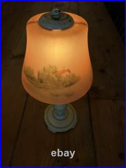 VTG Moe-Bridges Reverse Painting Slag Glass Table Lamp Milwaukee USA