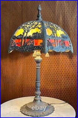 VTG Slag Table Lamp Lamp Fashion Mfg. Co Nunziato Paletta Scenic Orange/Yellow
