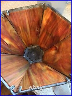 VTG Tiffany Style Lead & Slag Orange Glass Table Lamp Cherub