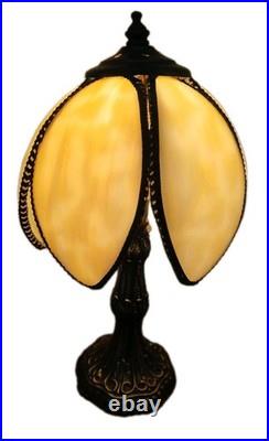 VTG Tulip Edwardian-Style Accent Lamp Bronze Base 6 Panel Caramel Slag Shade