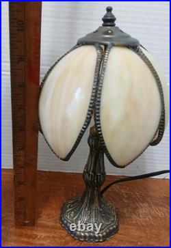 VTG Tulip Edwardian-Style Accent Lamp Bronze Base 6 Panel Caramel Slag Shade VTG Tulip Edwardian-Style Accent Lamp Bronze Base 6 Panel Caramel Slag Shade