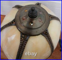 VTG Tulip Edwardian-Style Accent Lamp Bronze Base 6 Panel Caramel Slag Shade VTG Tulip Edwardian-Style Accent Lamp Bronze Base 6 Panel Caramel Slag Shade