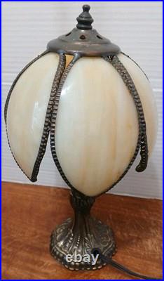 VTG Tulip Edwardian-Style Accent Lamp Bronze Base 6 Panel Caramel Slag Shade VTG Tulip Edwardian-Style Accent Lamp Bronze Base 6 Panel Caramel Slag Shade