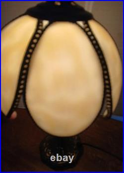 VTG Tulip Edwardian-Style Accent Lamp Bronze Base 6 Panel Caramel Slag Shade