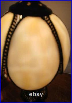 VTG Tulip Edwardian-Style Accent Lamp Bronze Base 6 Panel Caramel Slag Shade