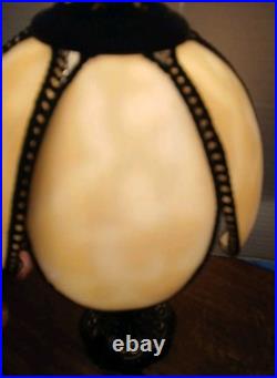 VTG Tulip Edwardian-Style Accent Lamp Bronze Base 6 Panel Caramel Slag Shade VTG Tulip Edwardian-Style Accent Lamp Bronze Base 6 Panel Caramel Slag Shade