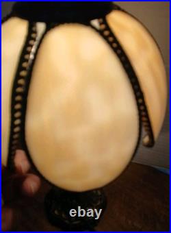 VTG Tulip Edwardian-Style Accent Lamp Bronze Base 6 Panel Caramel Slag Shade