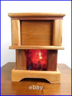 VTG Unique Slag Glass Art Crafts Solid All Wood Storage Box Table Lamp