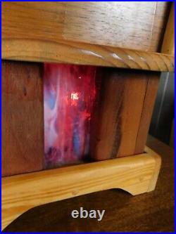 VTG Unique Slag Glass Art Crafts Solid All Wood Storage Box Table Lamp