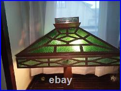 VTG stained glass lamp ART DECO slag antique lighting furniture BRONZE COPPER