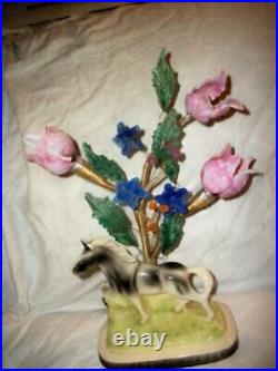 Venetian Murano Slag Glass Flowers Leaves Lamp Horse Figure Hand Blown Vintage