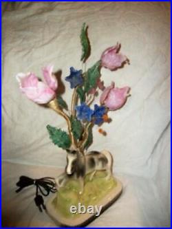 Venetian Murano Slag Glass Flowers Leaves Lamp Horse Figure Hand Blown Vintage