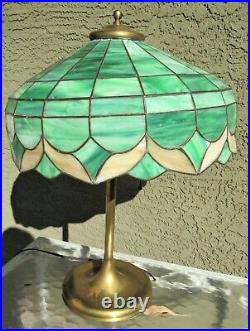 Very Fine Antique Art Nouveau Bronze Slag Glass Shade Tiffany Style Lamp