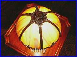Very Rare, Superb Vtg Art Nouveau Tiffany Style Table Lamp w SlagGlass &Filigree