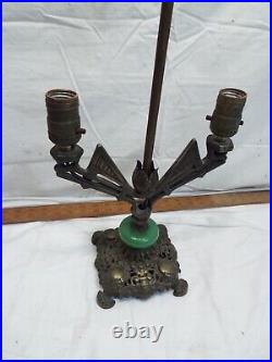 Victorian Art Deco/Nouveau Green Slag Glass Accent Table Lamp Light Cast Iron B