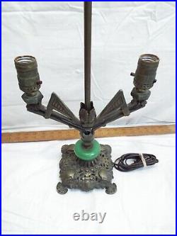 Victorian Art Deco/Nouveau Green Slag Glass Accent Table Lamp Light Cast Iron B