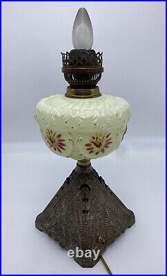 Victorian Art NOUVEAU 14 Vaseline Uranium & Cast Iron Electrified Lamp RARE