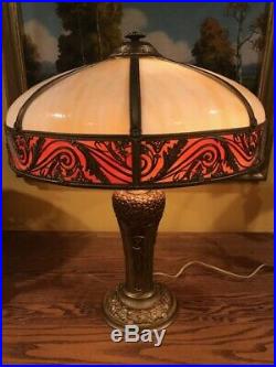 Victorian Arts Crafts Vintage Slag Glass Bradley Hubbard Handel Era Lamp NR