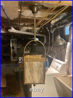 Victorian Gas Hall Harp Lamp with Slag Glass (rewired)