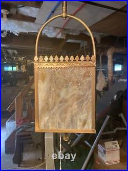 Victorian Gas Hall Harp Lamp with Slag Glass (rewired)