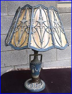 Victorian Slag Glass Painted Table Lamp