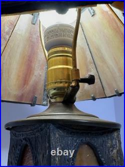 Victorian Slag Glass Table Lamp with Night Light 17 Heavy Spelter Metal Antique