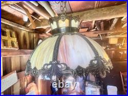 Victorian Slag glass Hanging Lamp 12IN HIGH X 20 LONG