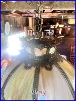 Victorian Slag glass Hanging Lamp 12IN HIGH X 20 LONG