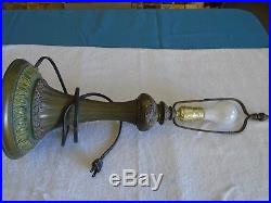 Victorian Very Nice Panel Lamp With Slag Glass Panel Shade, Excellent Condition