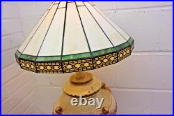Victorian-era slag glass table lamp with a decorative metal base 1910